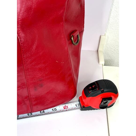 Valentina Red Leather Tote Overnight Bag with Gold Hardware Made in Italy - Picture 14 of 16